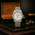 Rolex Oyster Style Silver Chain With White Dial With Premium Packaging