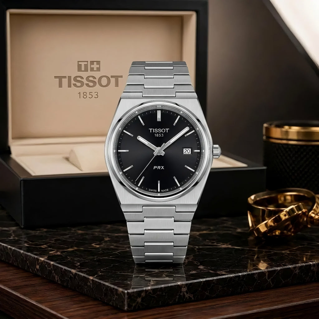 Tissot PRX Silver Chain With Black Dial With Premium Packaging