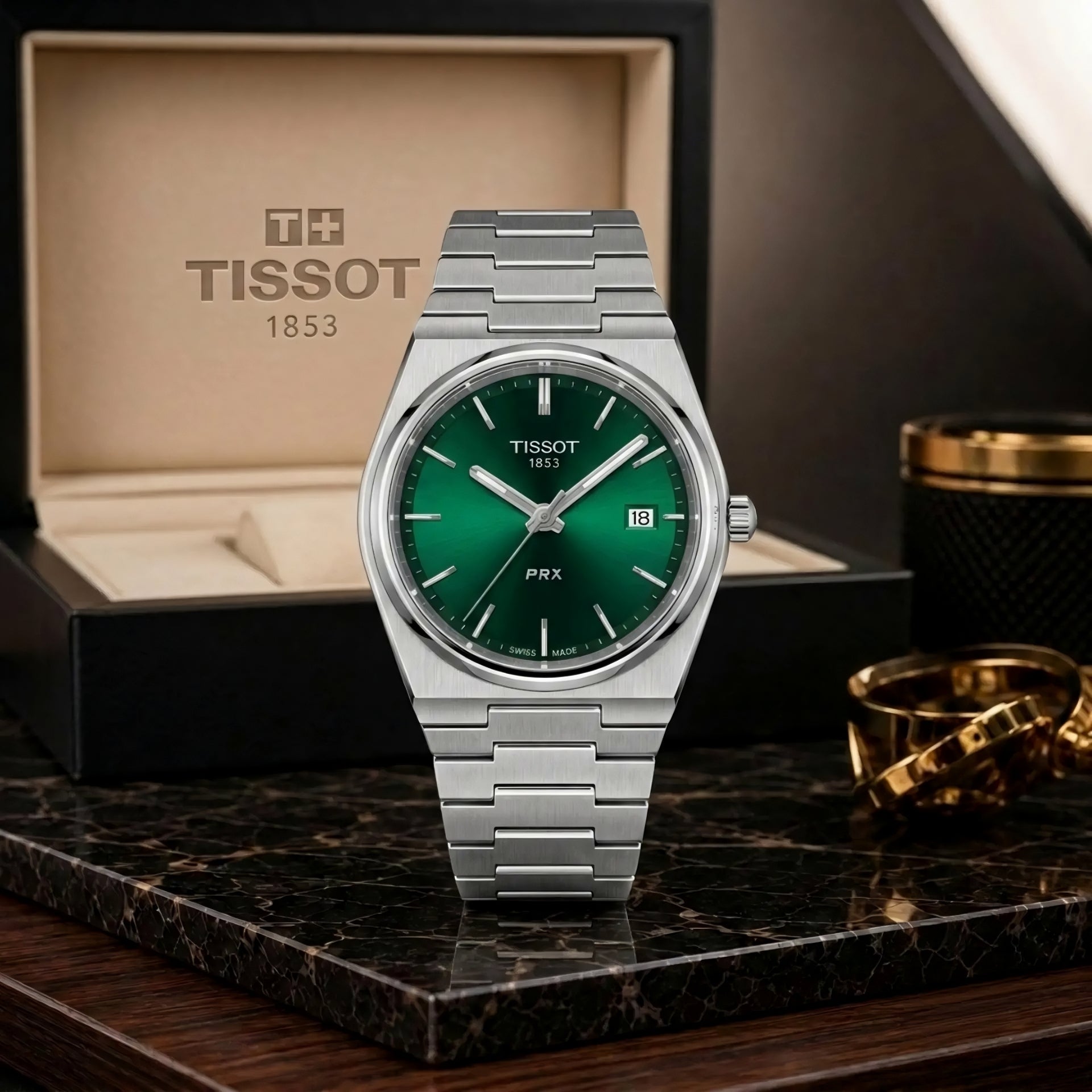 Tissot PRX Silver Chain With Green Dial With Premium Packaging