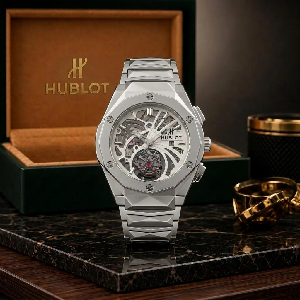 Hublot Classic Fusion Silver Diamond Bezel Chain With Skeleton White Dial With Premium Packaging