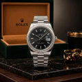 Rolex Oyster Style Silver Chain With Black Dial With Premium Packaging