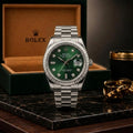 Rolex Oyster Style Silver Chain With Green Dial With Premium Packaging