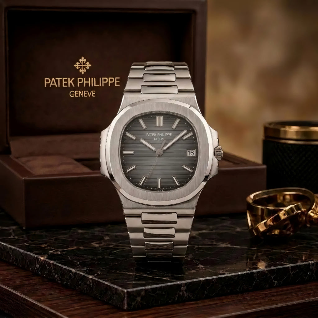 Patek Philippe Nautilus Silver Chain With Grey Dial With Premium Packaging